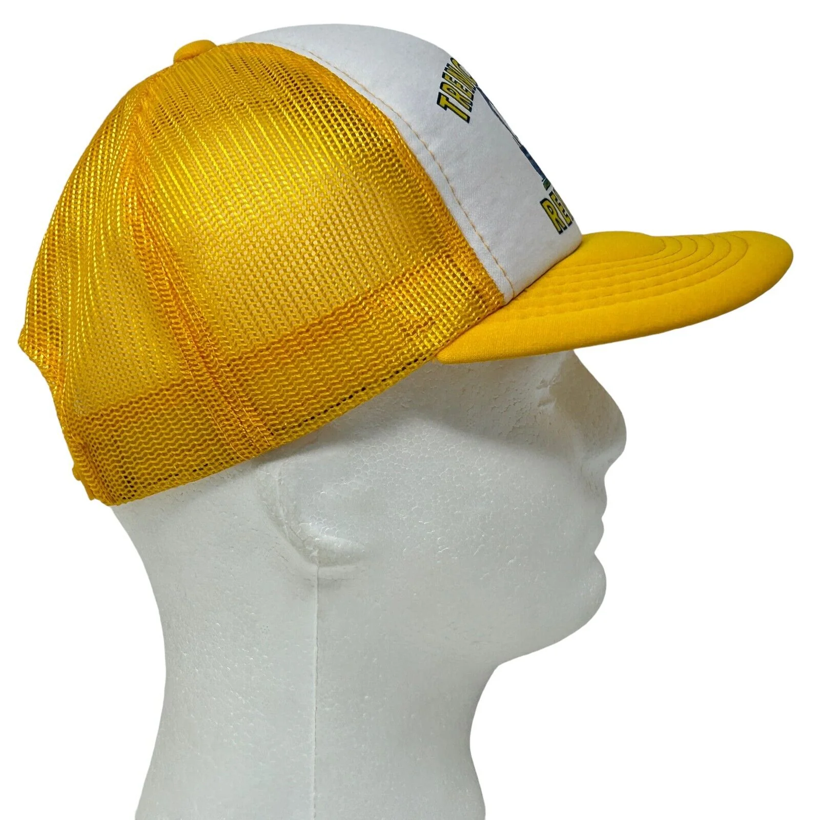 Vintage 80s Trench Plate Rental Co Trucker Hat Baseball Cap Roadwork Mesh Yellow - Image 8